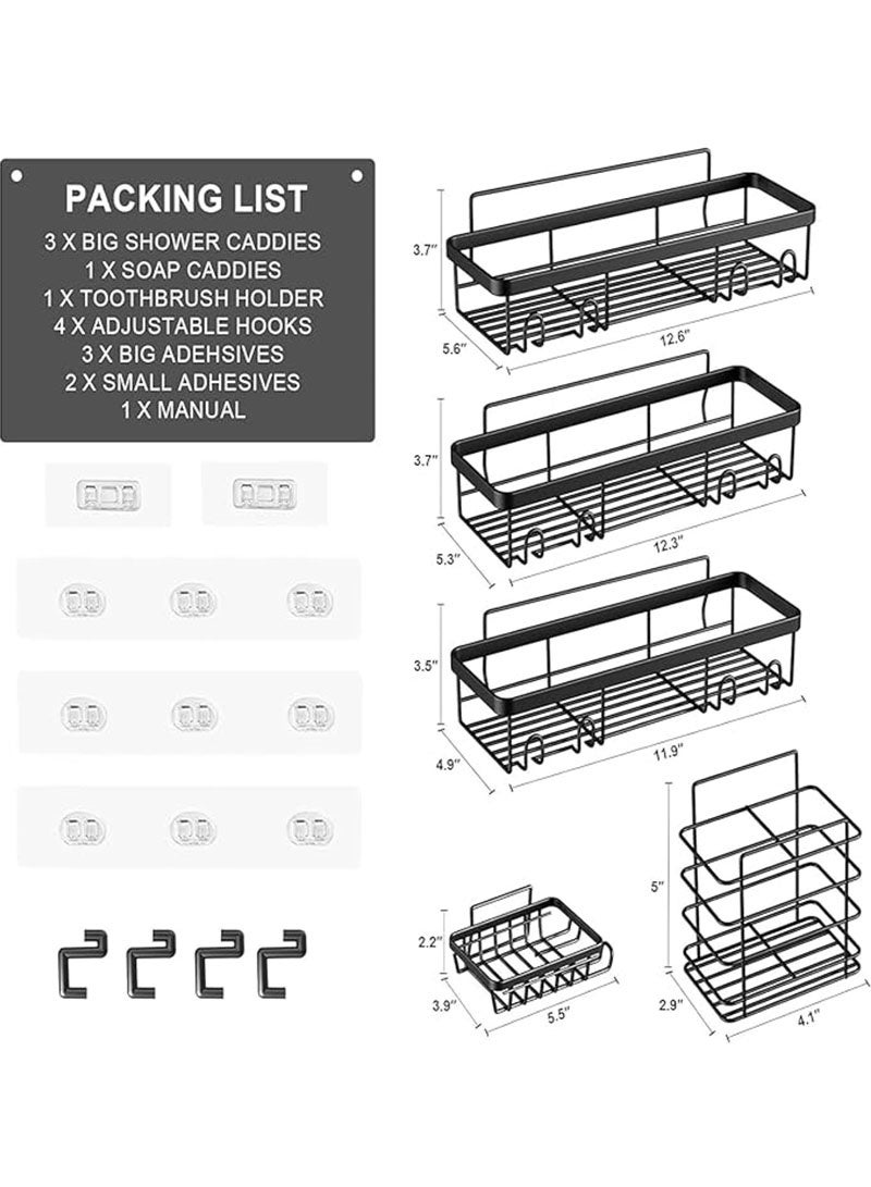 توبيتش علبة دش سوداء بسيطة للاستحمام مكونة من 5 عبوات، رف حمام، رف تخزين للحمام، أرفف استحمام ذاتية اللصق مقاومة للصدأ بدون حفر - Image 5