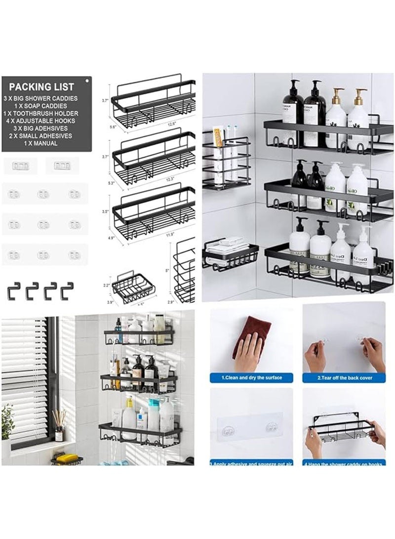 توبيتش علبة دش سوداء بسيطة للاستحمام مكونة من 5 عبوات، رف حمام، رف تخزين للحمام، أرفف استحمام ذاتية اللصق مقاومة للصدأ بدون حفر - Image 2