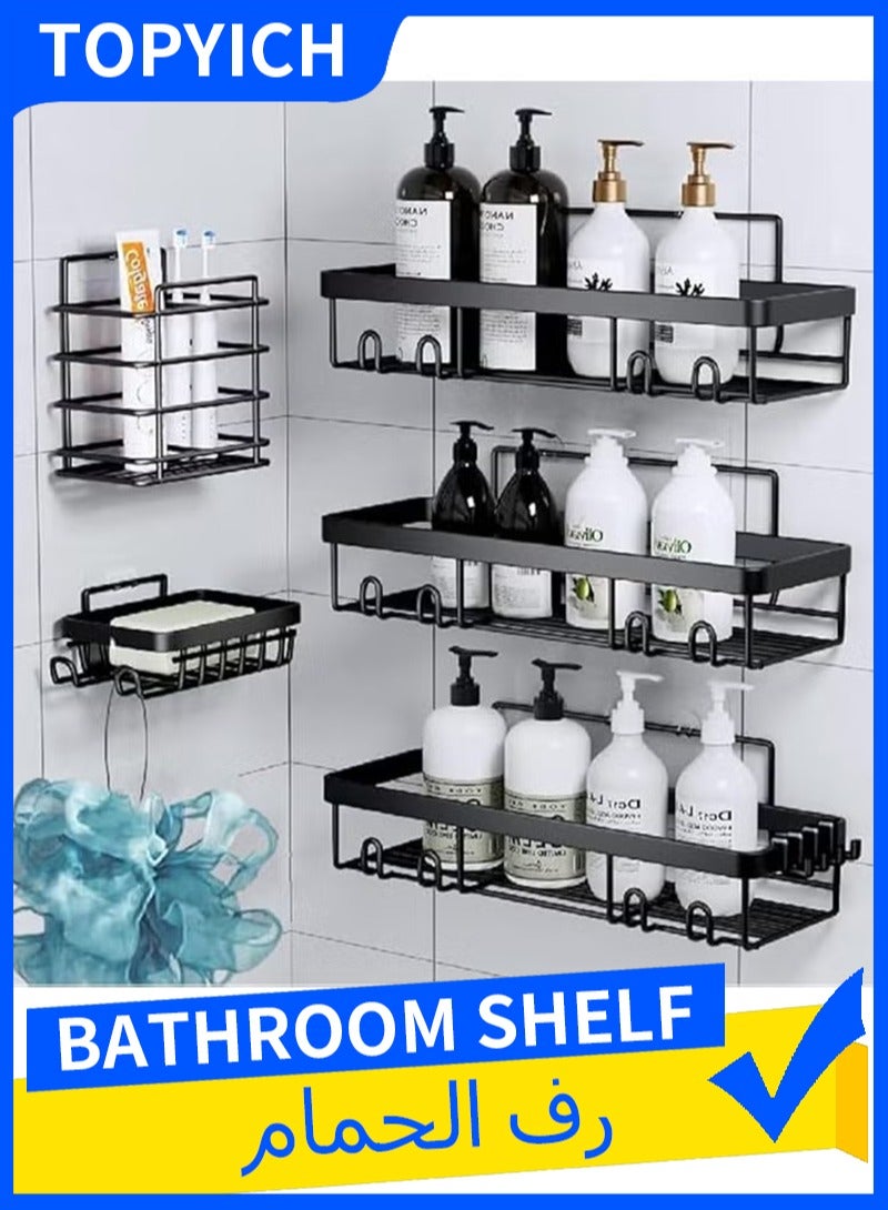 توبيتش علبة دش سوداء بسيطة للاستحمام مكونة من 5 عبوات، رف حمام، رف تخزين للحمام، أرفف استحمام ذاتية اللصق مقاومة للصدأ بدون حفر - Image 1