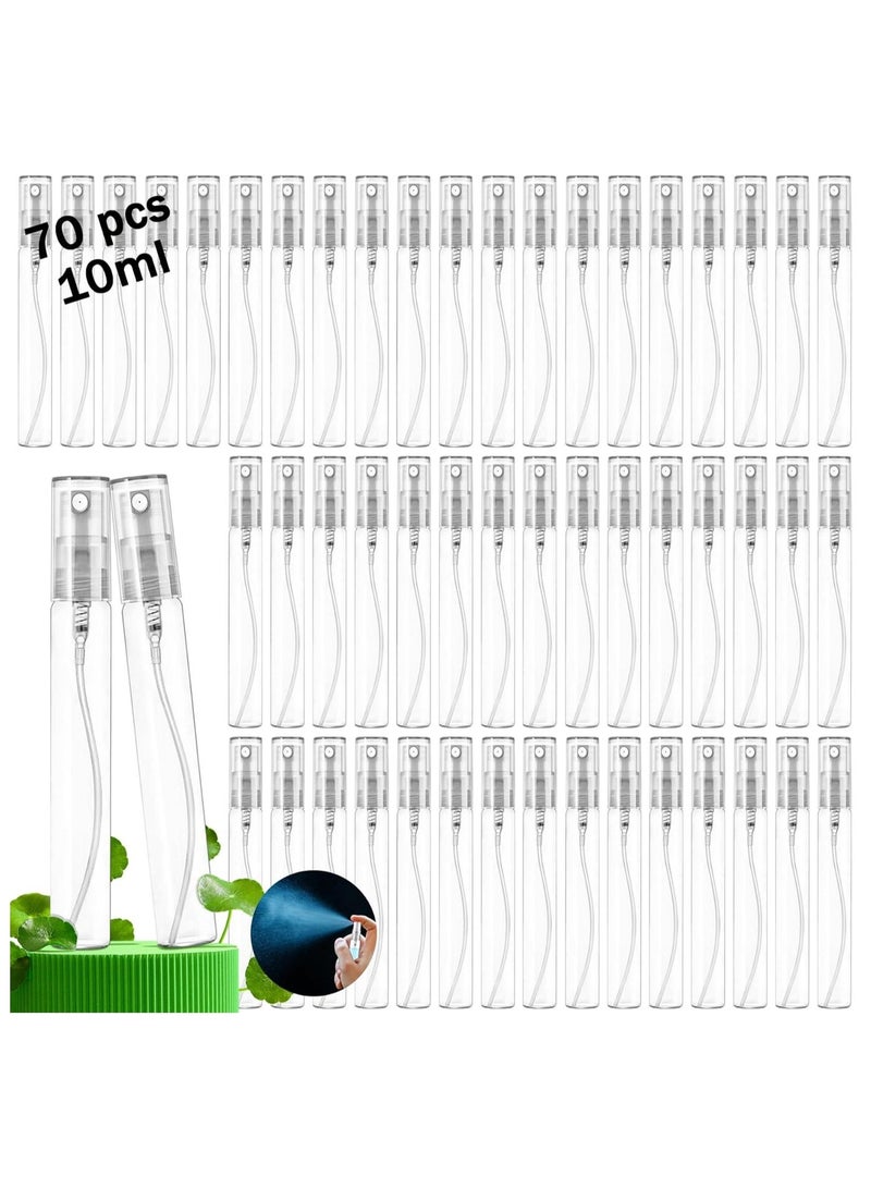 Home zone Mini Spray Bottles 70PCS 10ML Clear Glass Perfume Bottles Refillable Fine Mist Spray Bottles Empty Fragrance Scent Sample Spray Containers Cosmetics Make up Atomizer for Cleaning Travel Essential Oils - Image 1