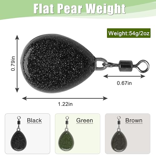 FUSIGO Carp Fishing Weights Sinkers 2oz 4pcs Coated Flat Pear Fishing Sinker Weight with Swivels Carp Coarse Fishing Gear Tackle Black - Image 3