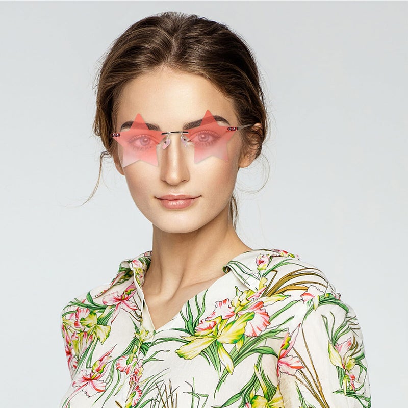 Funny Rimless Sunglasses For Women With Red Gradient Lens Party Costume Glasses - Image 5