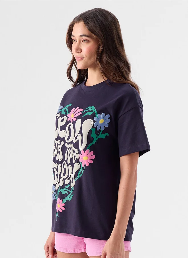 The Souled Store  Grow With The Flow Women Oversized Printed Purple T-Shirt  | Best Price UAE