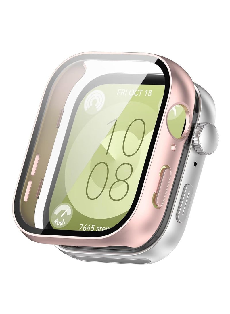 Case for Huawei Watch Fit 3, PC + Screen Tempered Film Combination, All-Inclusive Watch Case, Shock Resistant, Case Cover for Huawei Watch Fit 3 Smartwatch.Frosted Pink - Image 1