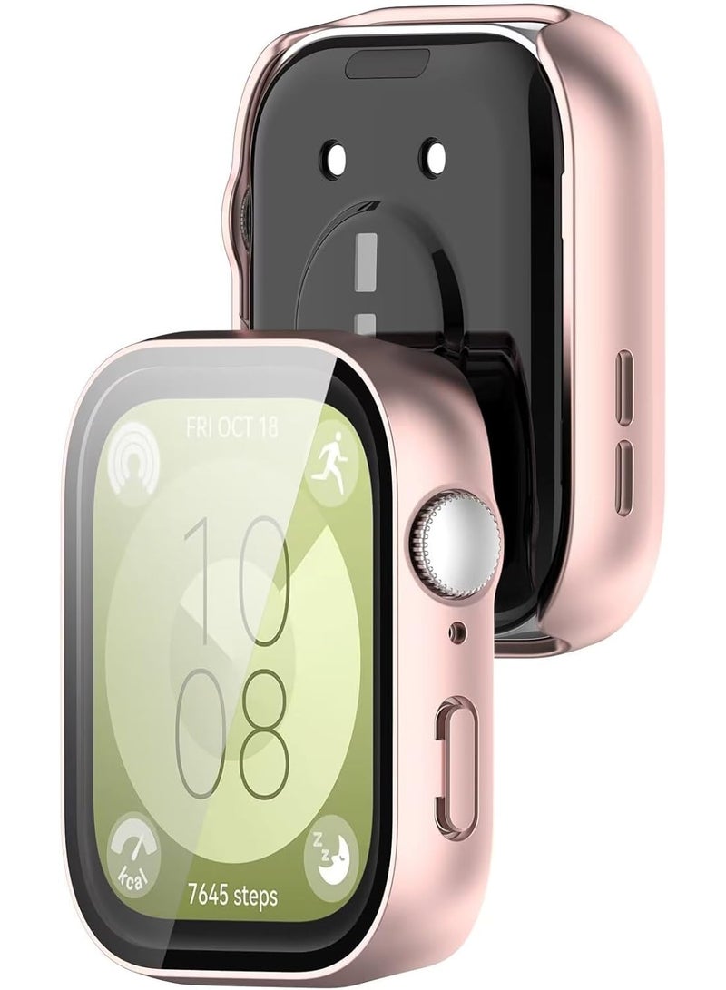 Case for Huawei Watch Fit 3, PC + Screen Tempered Film Combination, All-Inclusive Watch Case, Shock Resistant, Case Cover for Huawei Watch Fit 3 Smartwatch.Frosted Pink - Image 5