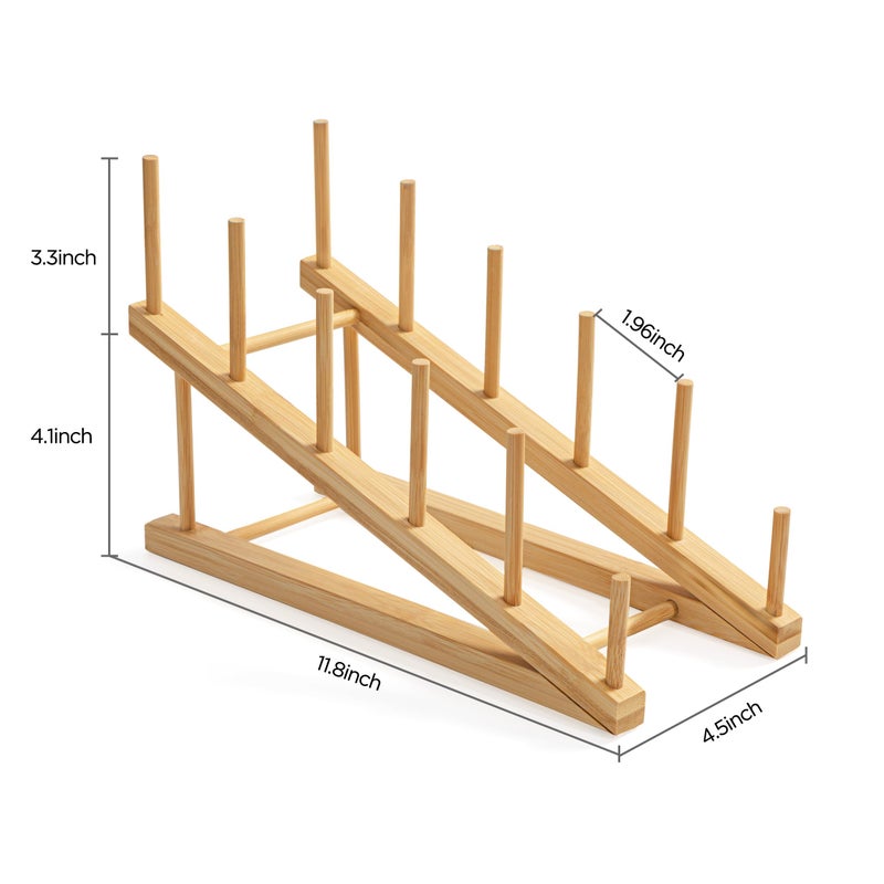 HBlife Bamboo Wooden Dish Drying Rack, 1 PCS Plate/Dish/Book/File/Bowl/Cup/Cutting Board/Pot Lid Organizer for Kitchen Counter, Office, Display Cabinet - Image 2