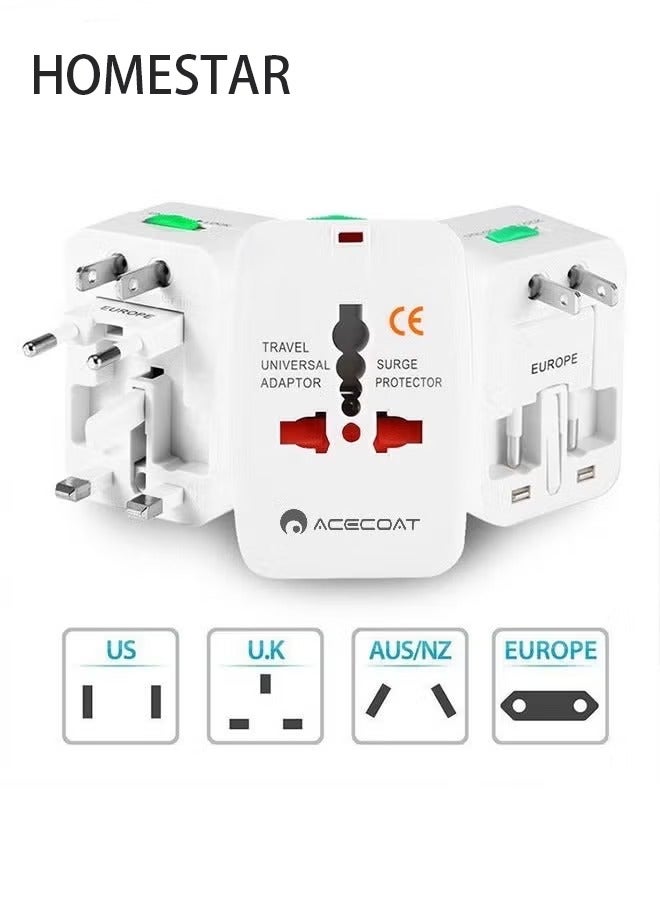 HOMESTAR All in One Universal International Adapter Multifunctional Travel Plug for EU UK US AU AC Power Charger Socket Converter Connector with 2 USB Ports - Image 1