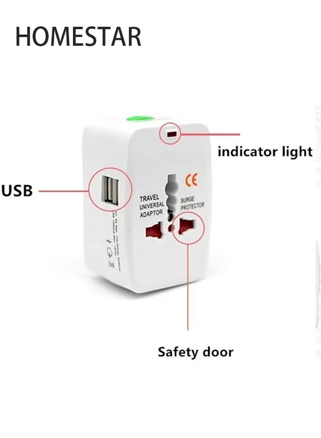 HOMESTAR All in One Universal International Adapter Multifunctional Travel Plug for EU UK US AU AC Power Charger Socket Converter Connector with 2 USB Ports - Image 2