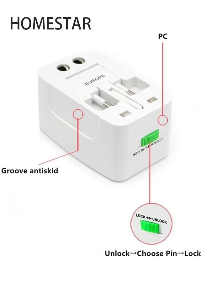 HOMESTAR All in One Universal International Adapter Multifunctional Travel Plug for EU UK US AU AC Power Charger Socket Converter Connector with 2 USB Ports - Image 3