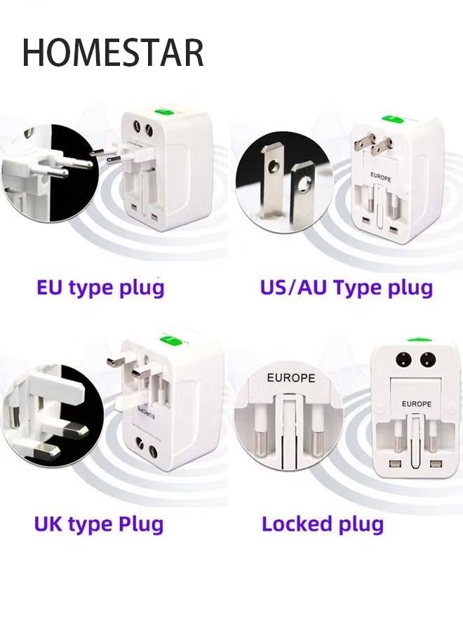 HOMESTAR All in One Universal International Adapter Multifunctional Travel Plug for EU UK US AU AC Power Charger Socket Converter Connector with 2 USB Ports - Image 5