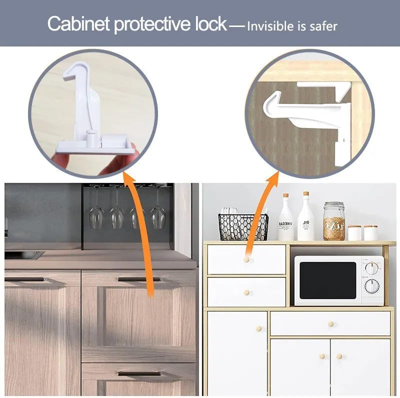 define essentials Invisible Baby Proofing Cabinet Latch Locks 10 Pack No Drilling or Tools Required Works with Most Cabinets and Drawers Countertop Overhangs Highly Secure - Image 3