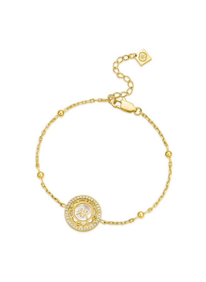 شيروتي 1881 Arabesque.3 Bracelet, Embossed 3D Floral Design with Mother of Pearl and Gold-Plated Accents, Crystal-Adorned with CRR Logo