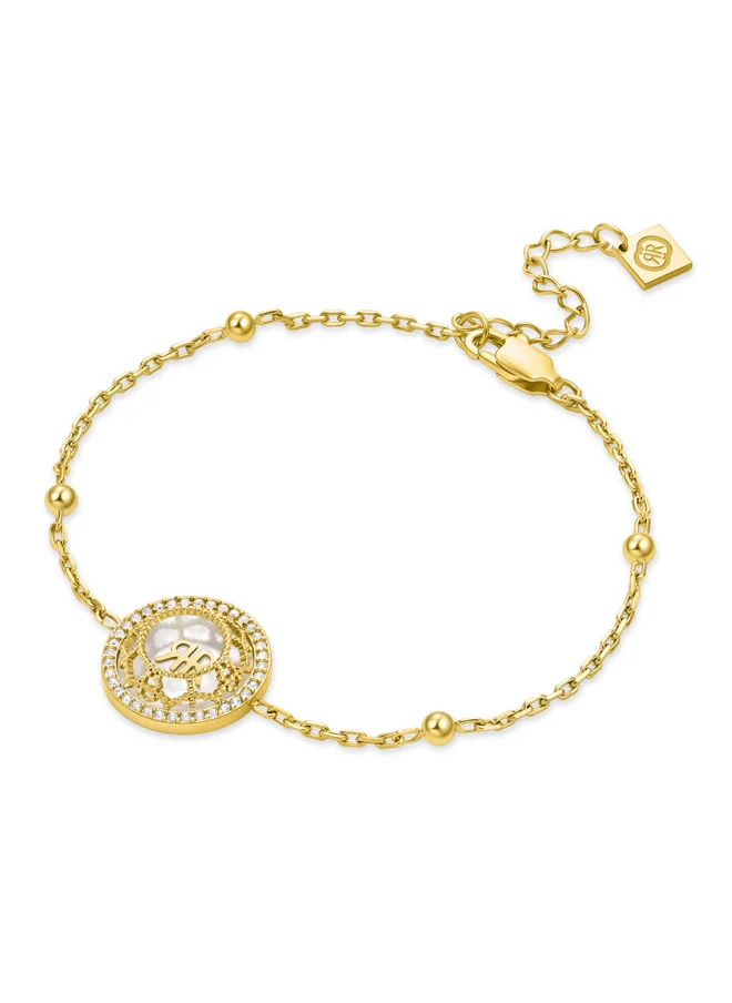 شيروتي 1881 Arabesque.3 Bracelet, Embossed 3D Floral Design with Mother of Pearl and Gold-Plated Accents, Crystal-Adorned with CRR Logo