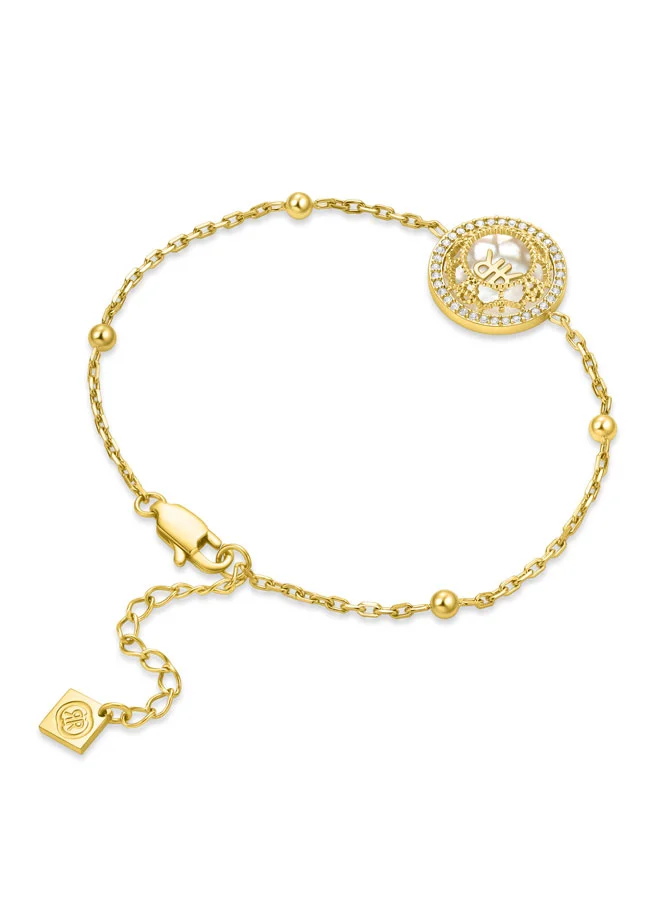 CERRUTI 1881 Arabesque.3 Bracelet, Embossed 3D Floral Design with Mother of Pearl and Gold-Plated Accents, Crystal-Adorned with CRR Logo