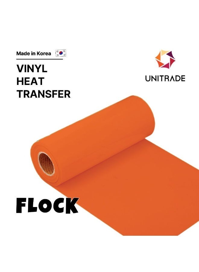 UNITRADE® Flock Orange Heat Transfer Vinyl Roll - 51cm x 25m / Compatible with Cricut, Silhouette, Professional Cutters / CPSIA Certified / Made in Korea - Image 1