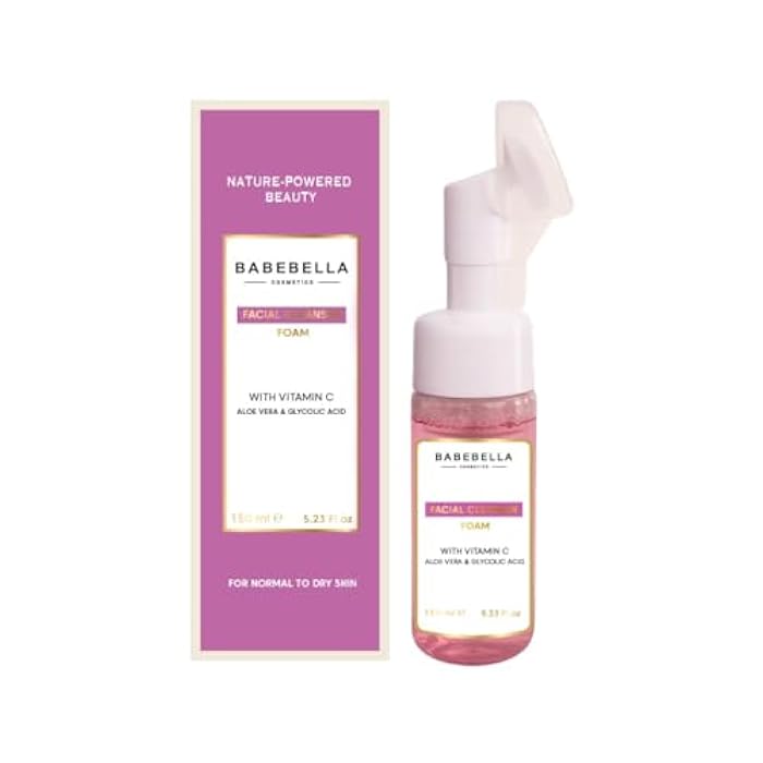 Babebella Cosmetics Facial Cleansing Foam with Vitamin C, Glycolic Acid & Aloe Vera - Hydrating and Exfoliating Formula for Normal to Dry Skin- Brightens, Smooths, and Refreshes, 150ml - Image 1