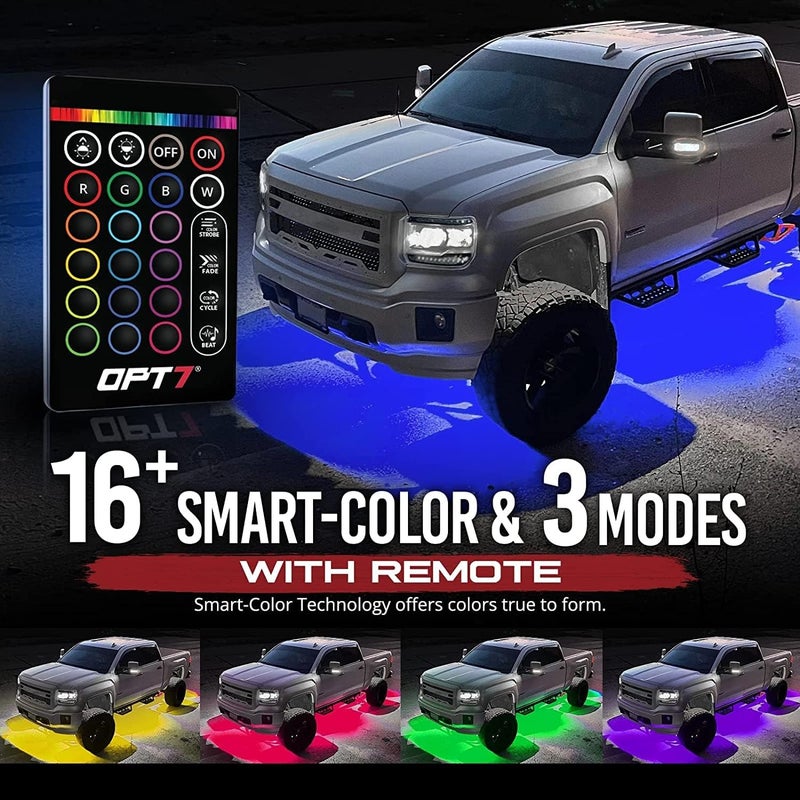OPT7 Aura Aluminum Underglow LED Lighting Kit for Truck with Remote Control, Exterior Neon Accent Underbody Light Bar, RGB Multicolor Under Car Decorations, Waterproof, Soundsync, Door Assist, 12V - Image 5