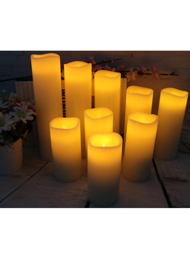Vinkor Flameless Candles Battery Operated Candles 4" 5" 6" 7" 8" 9" Set of 9 Ivory Real Wax Pillar LED Candles with 10-Key Remote and Cycling 24 Hours Timer - Image 3
