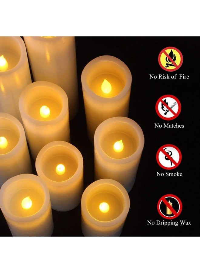 Vinkor Flameless Candles Battery Operated Candles 4" 5" 6" 7" 8" 9" Set of 9 Ivory Real Wax Pillar LED Candles with 10-Key Remote and Cycling 24 Hours Timer - Image 5