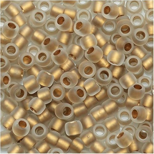 Toho Round Seed Beads 8/0#989F - Frosted Gold-Lined Crystal (8 Grams) - Image 1