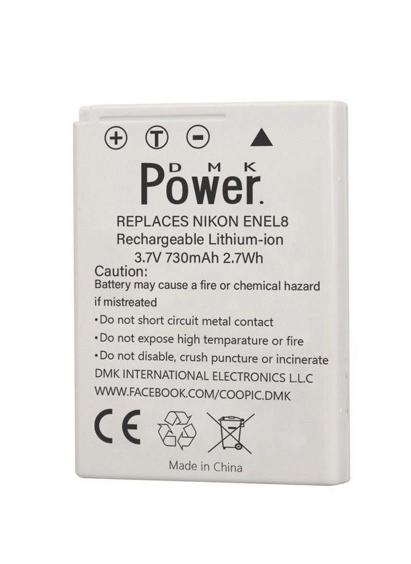DMK Power EN-EL8 730mAh Camera Battery with TC1000 LCD Battery Charger Compatible with Nikon Coolpix P1 P2 S1 S2 S3 S5 S6 S7 S7c Coolpix S8 S9 S50 S51 S51c S52 S52c Cool-Station MV-11 MV-121