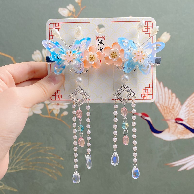 Generic Han dust jewelry childrens Han clothing headdress factory butterfly flower tassel clip girls step ancient costume accessories wholesale Butterfly Sunseeker Pair