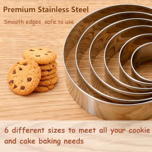 GLECTG 6 PCS Round Cookie Cutters (1.5,2,2.5,3,3.5,4 Inch), Stainless Steel Cookie Cutter, Kitchen Baking Utensils,Suitable for Making Cookies, Cakes, pizza and More. - Image 4