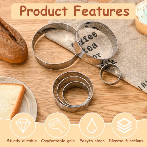 GLECTG 6 PCS Round Cookie Cutters (1.5,2,2.5,3,3.5,4 Inch), Stainless Steel Cookie Cutter, Kitchen Baking Utensils,Suitable for Making Cookies, Cakes, pizza and More. - Image 3