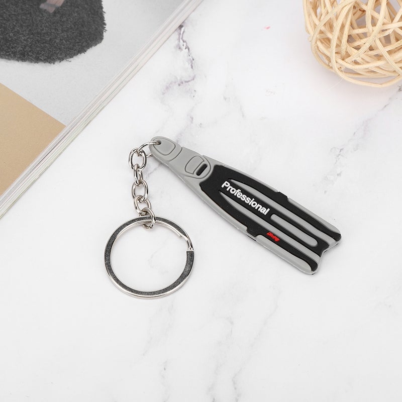 PVC Mini Diving Theme Key Ring Unique Flipper Shape Keychain Fin Keyring GiftGray - Image 3