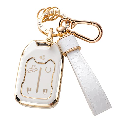 CACARLIKE for GMC Key Fob Cover with GM Keychain Car Key Fob Case Compatible with 2019 2020 2021 2022 Chevy Silverado GMC Sierra 1500 2500 3500HD Terrain Acadia Smart Key Protector Holder - Image 1