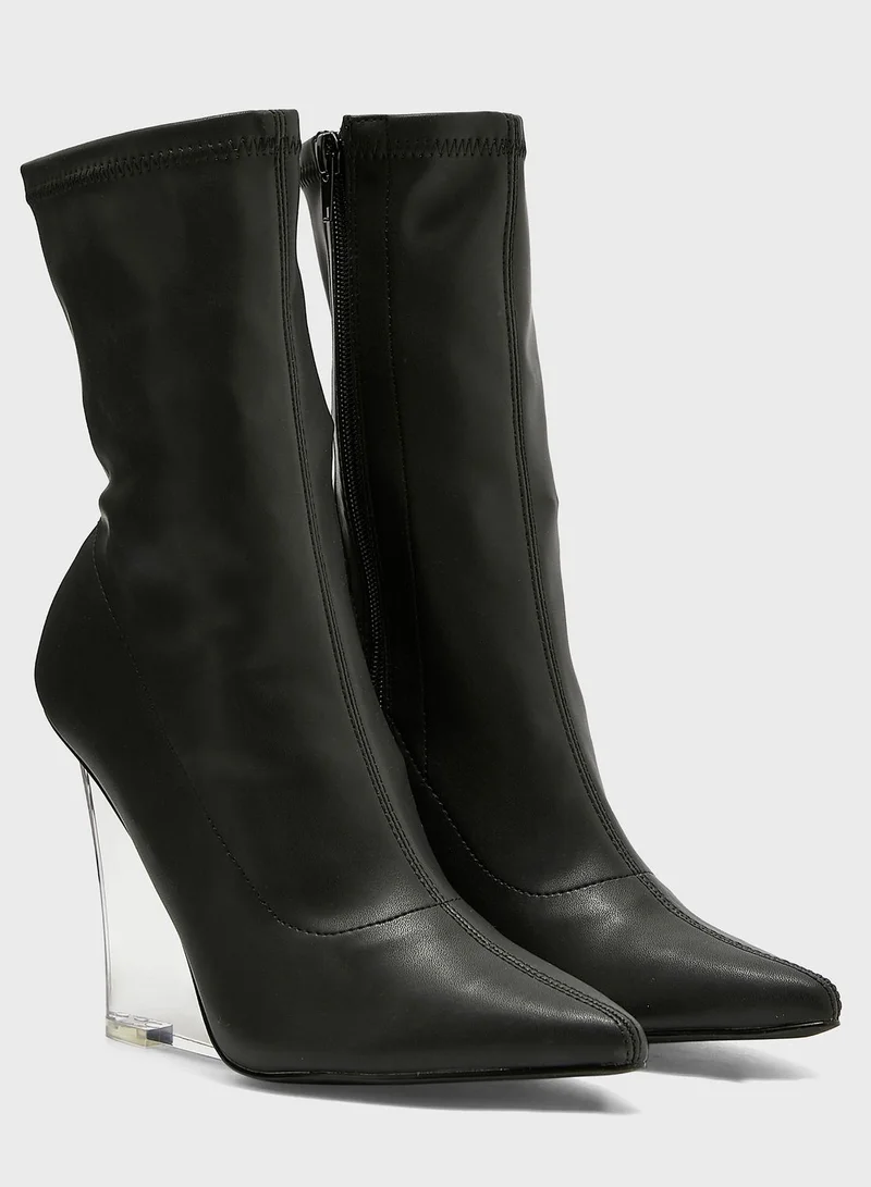 Truffle Rounded Point Perplex Wedge Heel Boot