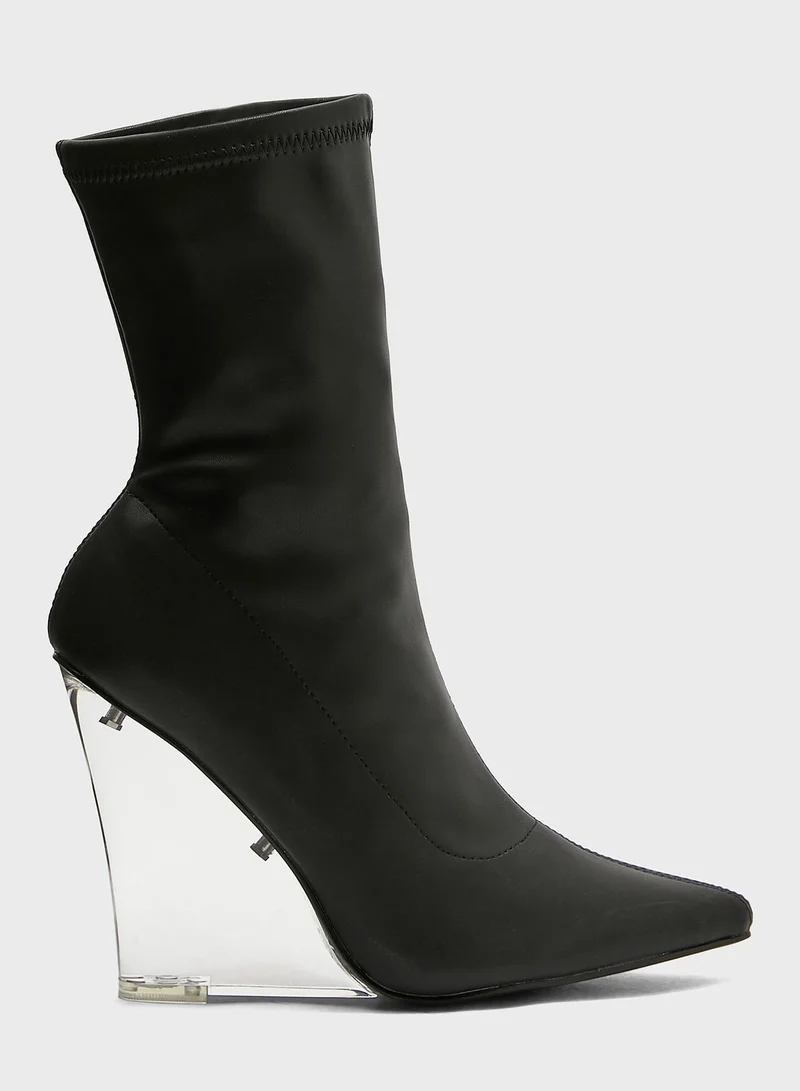 Truffle Rounded Point Perplex Wedge Heel Boot
