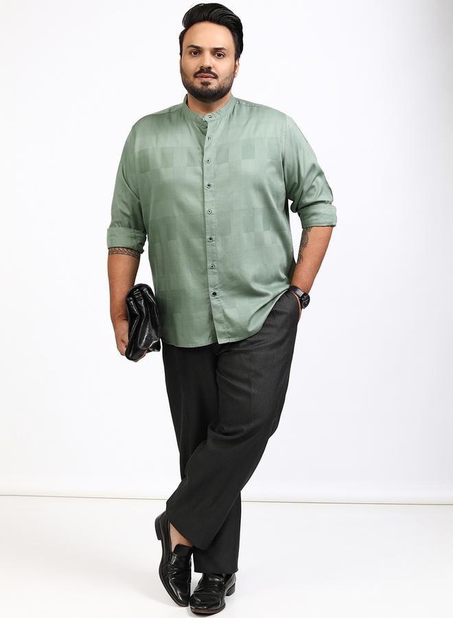 HIGHLANDER Plus Size Checked Mandarin Collar Shirt - Image 2