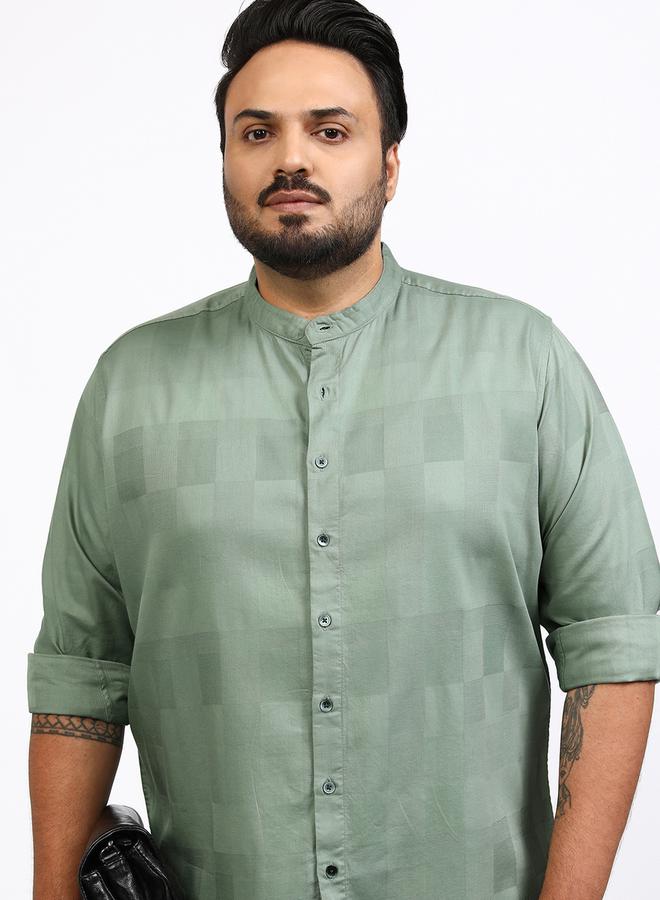 HIGHLANDER Plus Size Checked Mandarin Collar Shirt - Image 1