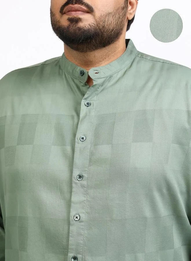 HIGHLANDER Plus Size Checked Mandarin Collar Shirt by Styli