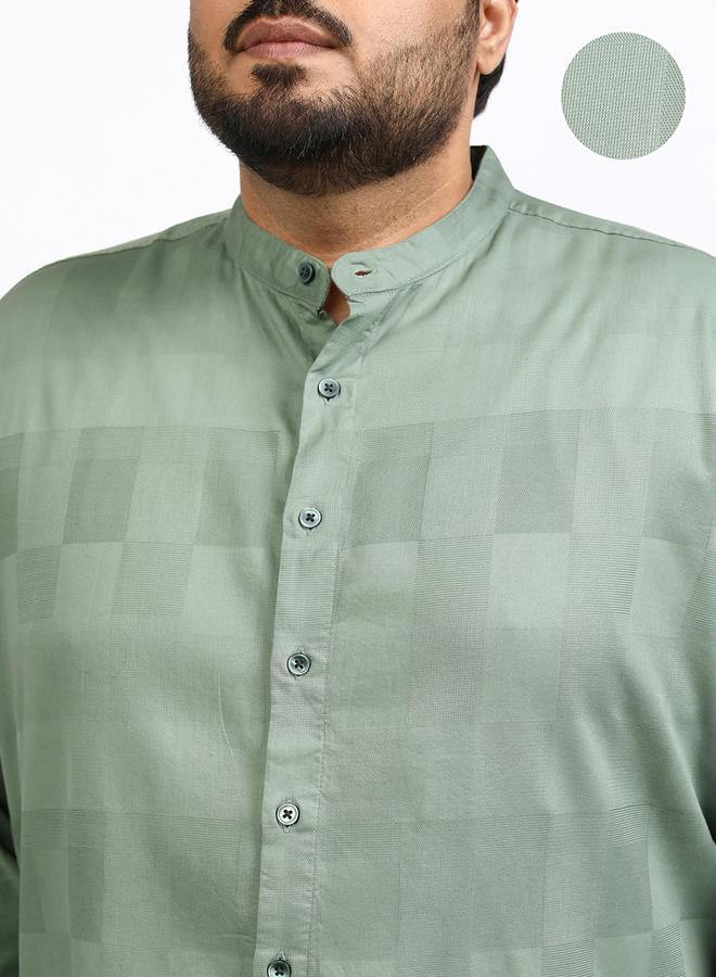 HIGHLANDER Plus Size Checked Mandarin Collar Shirt - Image 5