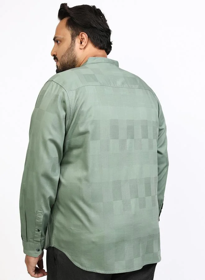 HIGHLANDER Plus Size Checked Mandarin Collar Shirt by Styli