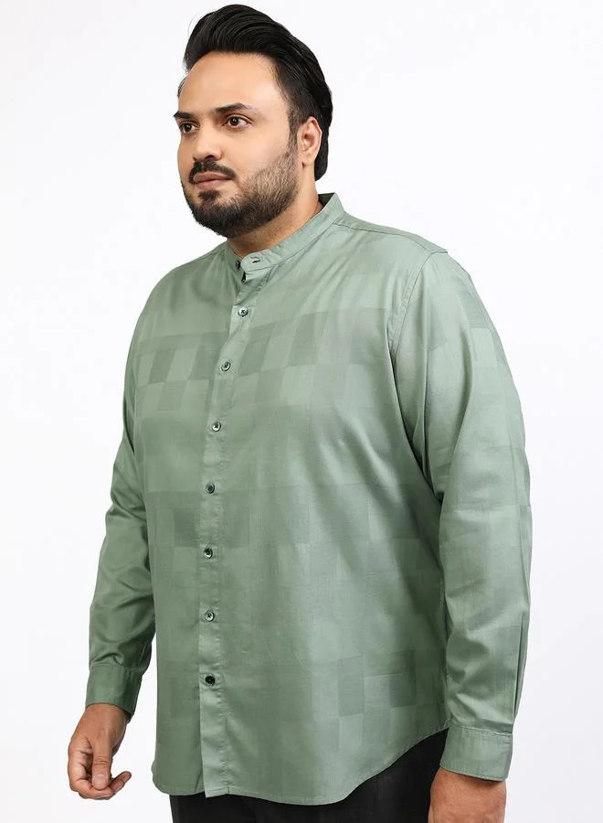 HIGHLANDER Plus Size Checked Mandarin Collar Shirt by Styli