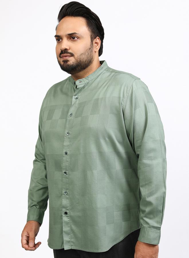 HIGHLANDER Plus Size Checked Mandarin Collar Shirt - Image 4