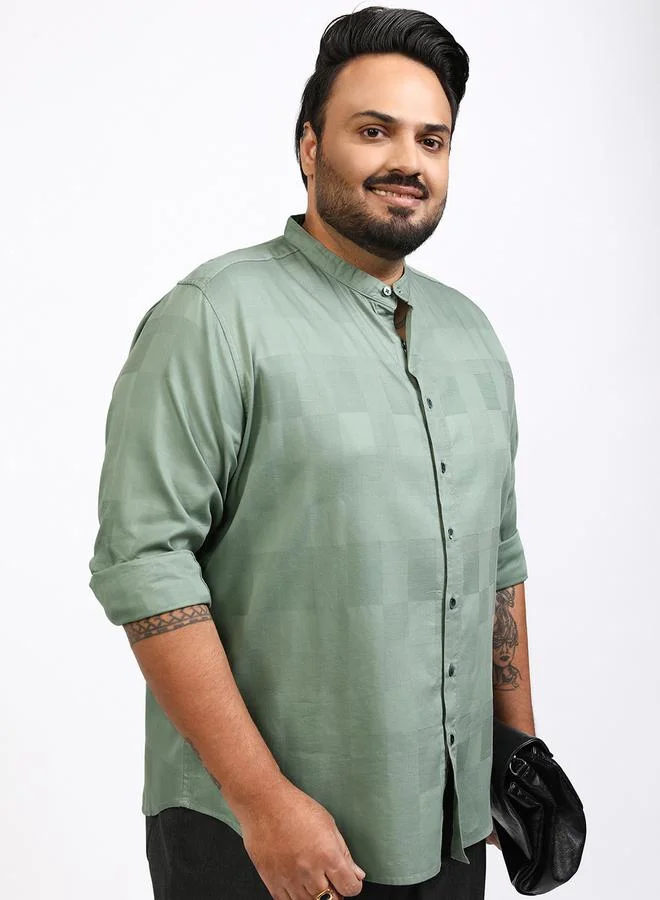 HIGHLANDER Plus Size Checked Mandarin Collar Shirt by Styli