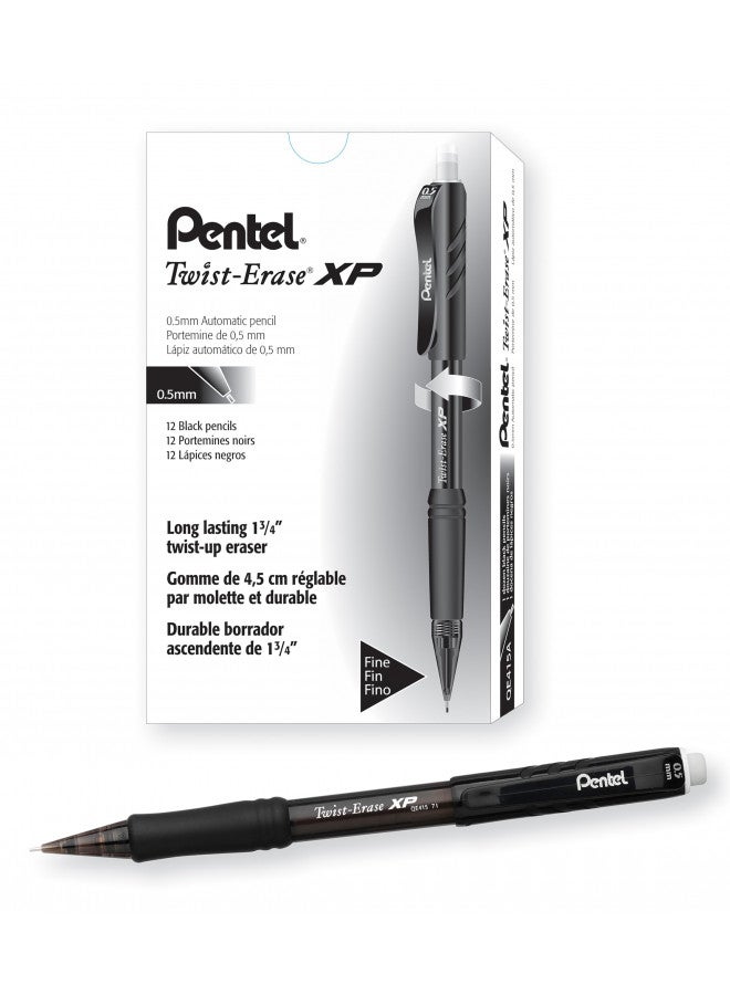 Pentel Twist Erase EXPRESS Automatic Pencil, 0.5mm Lead Size, Black Barrel, Box of 12 (QE415A)