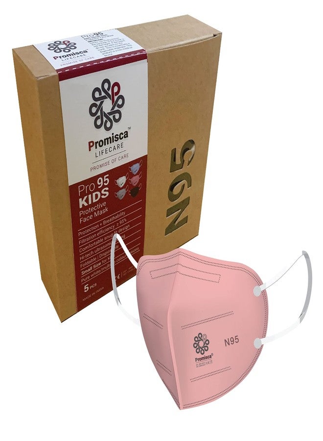 بروميسكا قناع وجه بروميسكا للأطفال N95 صغير الحجم (عبوة من 5 قطع) مع ترشيح من 5 طبقات وتقنية النفخ بالذوبان الأصلية (عبوة من 5 قطع، وردي صغير) - Image 1