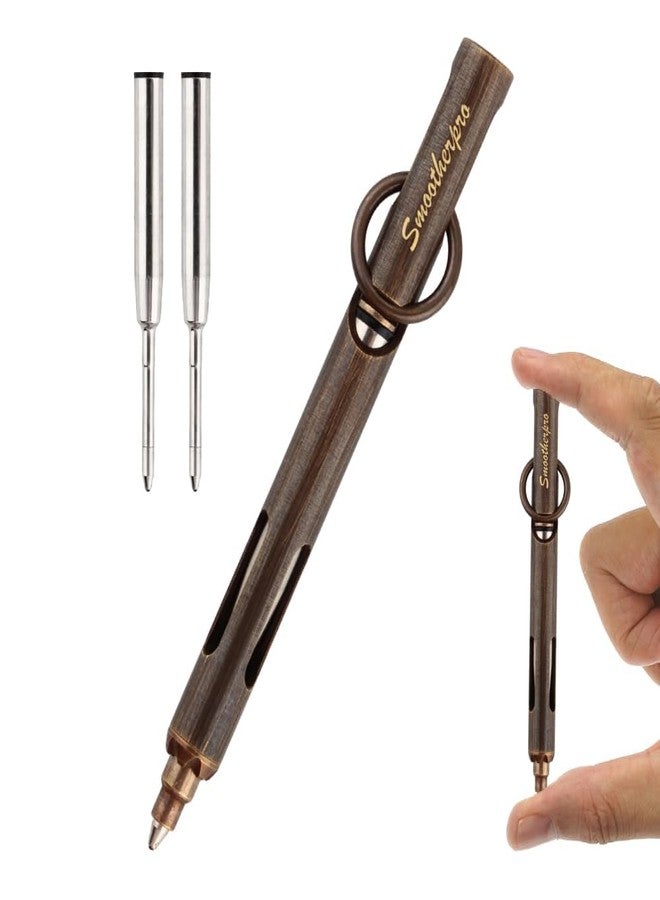 قلم SMOOTHERPRO الصغير، قلم جيب نحاسي للاستخدام اليومي مع سلسلة مفاتيح، طوله 80 مم، صغير الحجم للسفر والمحفظة، يتضمن خرطوشتي حبر بديلتين - أسود كلاسيكي - Image 1