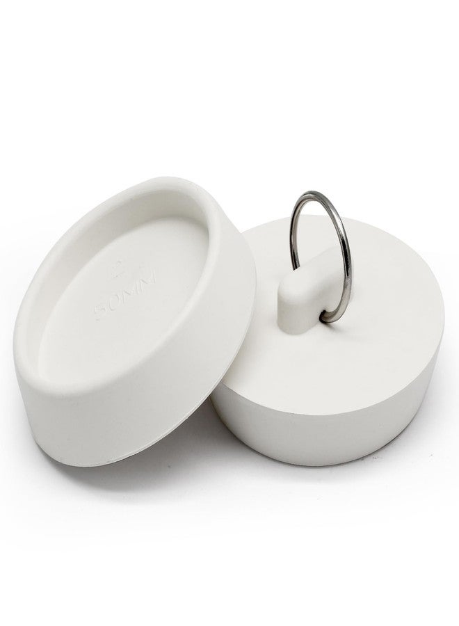 Cionyce 2 Inch Rubber Drain Stopper with Hanging Ring, White, 2 Pack - Image 1