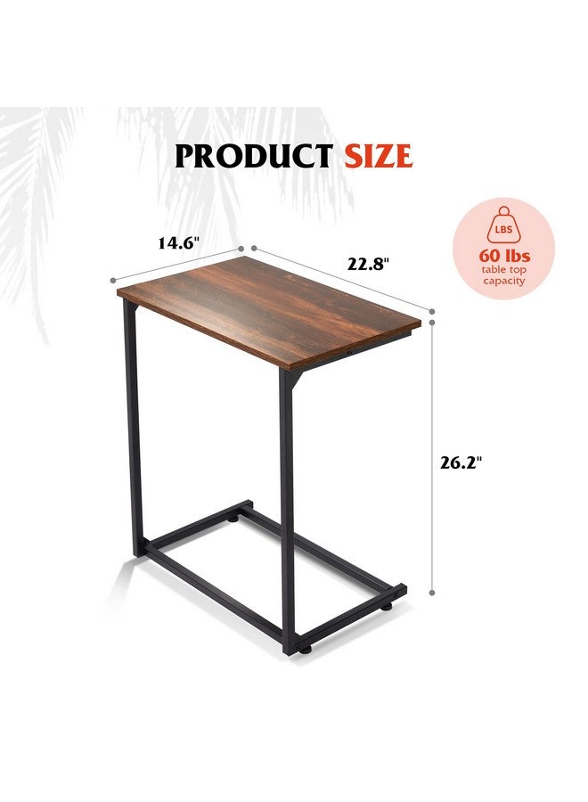 Wlive WLIVE C-Shaped End Table, Small Side Tables for Sofa, Wide Couch Table That Slide Under, Laptop Snack Table for Living Room, Bedroom, Home Office, Retro Brown  - Image 5