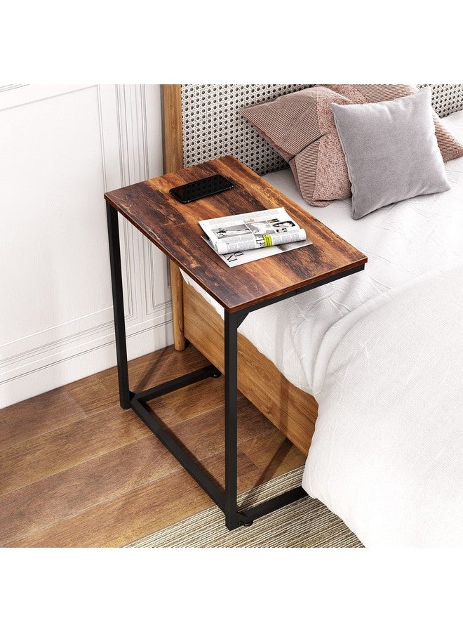 Wlive WLIVE C-Shaped End Table, Small Side Tables for Sofa, Wide Couch Table That Slide Under, Laptop Snack Table for Living Room, Bedroom, Home Office, Retro Brown  - Image 2