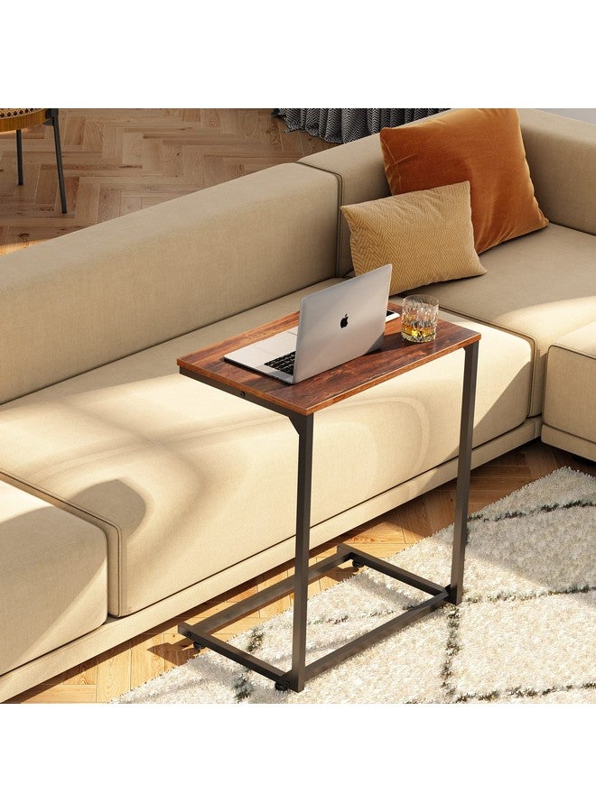 Wlive WLIVE C-Shaped End Table, Small Side Tables for Sofa, Wide Couch Table That Slide Under, Laptop Snack Table for Living Room, Bedroom, Home Office, Retro Brown  - Image 3