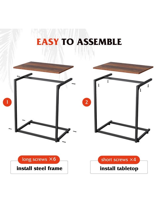 Wlive WLIVE C-Shaped End Table, Small Side Tables for Sofa, Wide Couch Table That Slide Under, Laptop Snack Table for Living Room, Bedroom, Home Office, Retro Brown  - Image 4