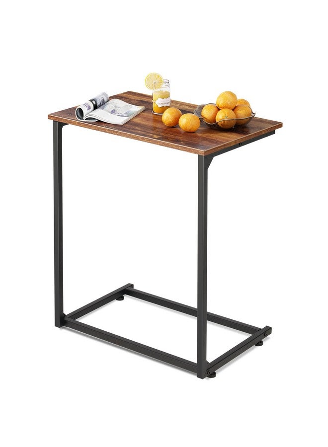 Wlive WLIVE C-Shaped End Table, Small Side Tables for Sofa, Wide Couch Table That Slide Under, Laptop Snack Table for Living Room, Bedroom, Home Office, Retro Brown  - Image 1