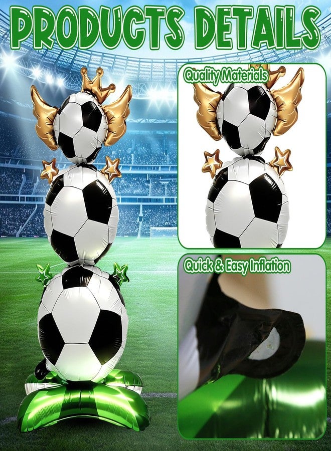 CYUXING 2Pcs Standing Soccer Balloons for Party, Large Football Theme Foil Balloons with Green Field Base & Star Crown Accents for Birthday Sports Themed Party Decoration Supplies - Image 3